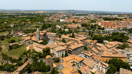 Obraz premium Aerial view of Palazzo dei Papi in Viterbo, Italy. It is a historical papal palace located alongside the Cathedral of the city. It is the most important monument in the town.