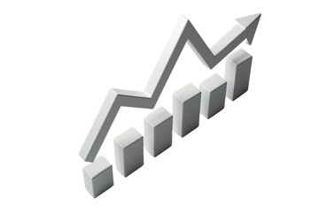 3D bar graph with an upward trend arrow signifying financial growth, business advancement, and success in commercial ventures.