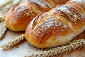 Freshly Baked Sesame Seed Bread With Wheat Stalks