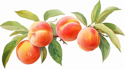 A watercolor of peaches clipart, isolated on white background