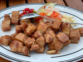Stir-fried pork belly with shrimp paste