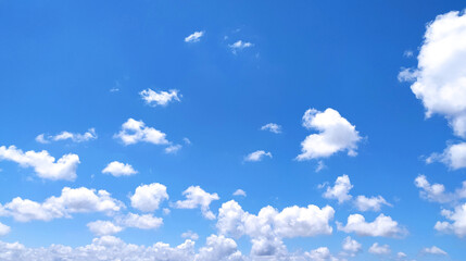 Clear blue sky texture and white fluffy cloud nature background. The sun shines bright in the daytime in summer