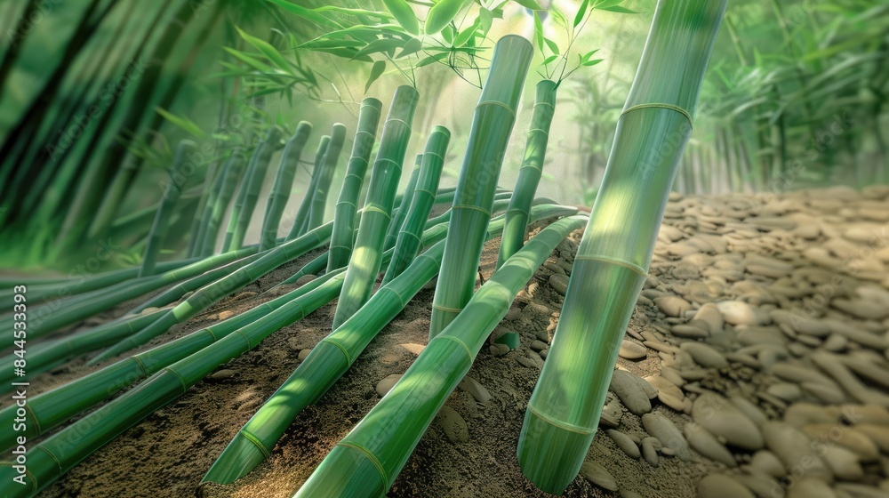 Aufkleber lush green bamboo forest with tall bamboo stalks and natural sunlight filtering through, creating a 