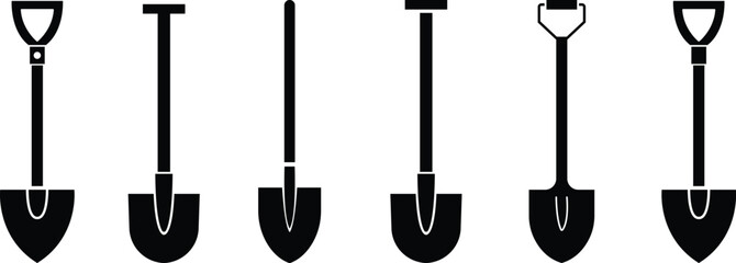Shovel premium icon set in trendy style. Shovel, Tool, Repair, Digging Abstract design pictogram, isolated on a transparent background. Agriculture Symbol, for website design, mobile application, ui.