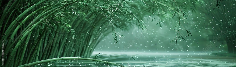 Aufkleber serene bamboo forest with lush green foliage and gentle snowfall creating a peaceful and tranquil na