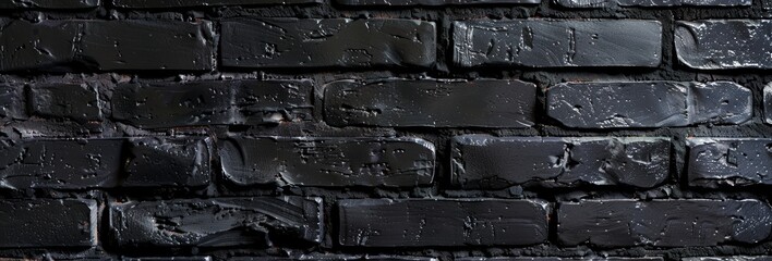 A close-up photo of a black brick wall with a rough texture