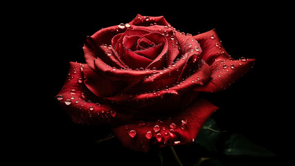 Crimson Dew: A Red Rose on a Dark Background