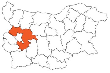 Obraz premium Outline of the map of the region of Bulgaria - Sofia region