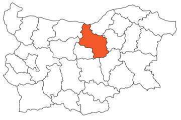 Obraz premium Outline of the map of the region of Bulgaria - Veliko Tarnovo region