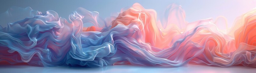 Obraz premium Abstract Dreamscape, Flowing Veils of Pastel Blue and Peach in a Surreal 3D Render