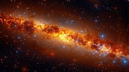 Fototapeta premium A close-up of a brilliant orange and blue spiral object surrounded by starlit space