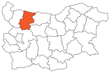 Obraz premium Outline of the map of the region of Bulgaria - Vratsa region
