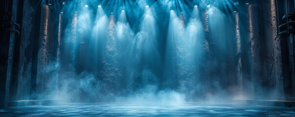 Theater stage light background with spotlight illuminated the stage, Empty stage, foggy stage background