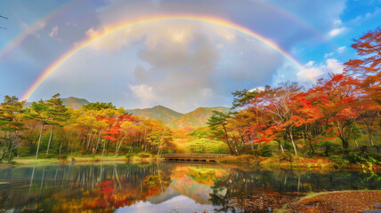 Naklejka premium 秋の紅葉と虹