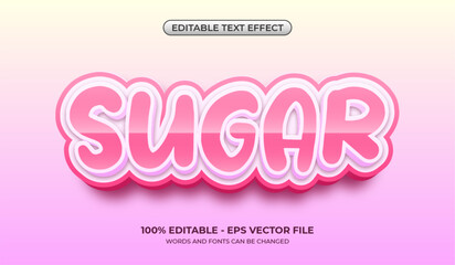 3D sweet Sugar text effect. Editable cute baby comic cartoon text effect in pink color