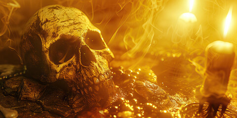 Vestiges of Voodoo: Haunting Artifacts from a Cursed Ritual, Shrouded in Mystical Aura (Amber Yellow)