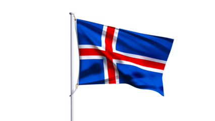 Waving flag of iceland isolated on transparent background.