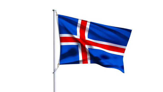Waving flag of iceland isolated on transparent background.