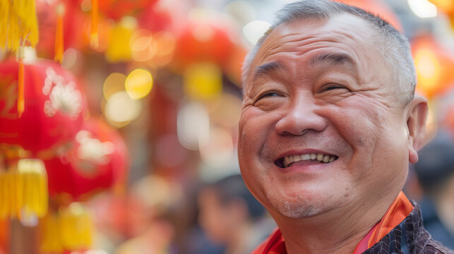 Happy man at asia festival or new year