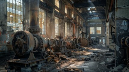 A large industrial building with a lot of machinery and pipes