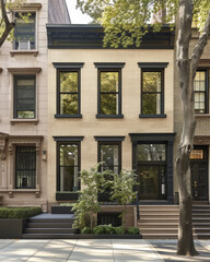 Naklejka premium Stylish modern house facade with natural elements and elegant design. Architectural home composition.