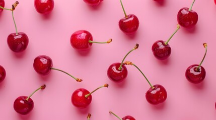 Cherry on pink background, pattern style.