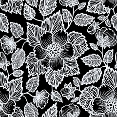 seamless floral pattern black and white flowers 