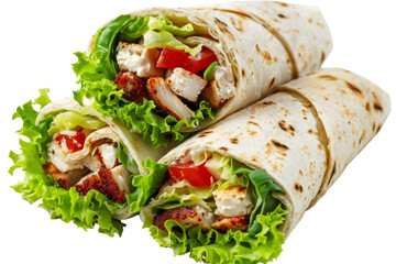 Healthy Caesar Salad Wrap Portion Isolated on Transparent Background