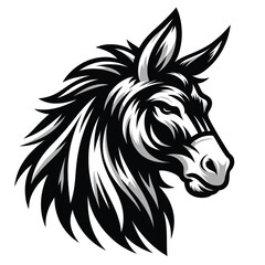 mascot logo of a Donkey in black and white silhouette