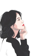 Digital illustration of a woman in profile, with black hair and hand on chin, in a thoughtful pose against a white background.