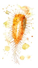 A vibrant watercolor painting of a microscopic organism with intricate details and spikes, showcasing artistic creativity and scientific beauty.