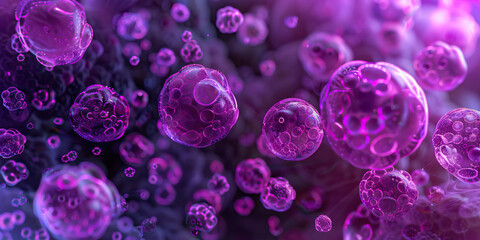 Grape Purple Sanitizer Microbial Disruption: High-resolution view of grape purple-colored sanitizer particles, depicting their disruption of microbial cells for effective sanitization