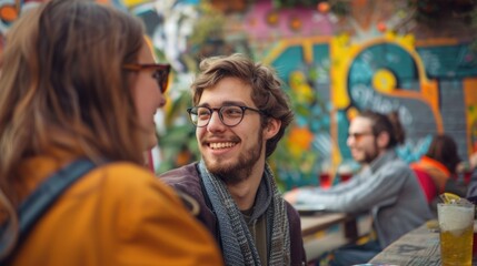 Obraz premium Vibrant Urban Living: Stylish Young Adults capturing Social Scene with Nikon D850 and 50mm f/1.8 Lens