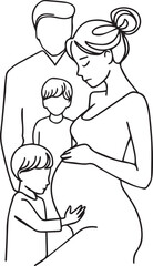 Attractive young mother embracing little cute baby child with love tenderness continuous line art logo set vector illustration. Happy family mom and kid daughter son hugging portrait silhouette icon