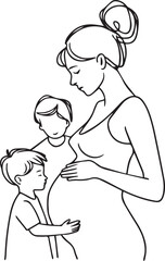 Attractive young mother embracing little cute baby child with love tenderness continuous line art logo set vector illustration. Happy family mom and kid daughter son hugging portrait silhouette icon