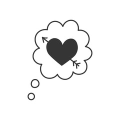 Heart with arrow Speech Bubble Doodle. Hand drawn comic cloud with falling and love symbol. Outline vector illustration