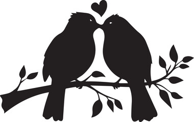 Birds Couple Silhouette on Branch Vector, Birds in love Silhouette, Wall Decals, Couple of Birds in Love, Art Decoration, Wall Decor, Birds Silhouette on branch isolated on white background, romantic