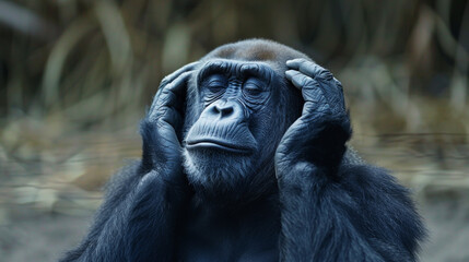 Fototapeta premium Ape hears no evil, sees no evil and speaks no evil