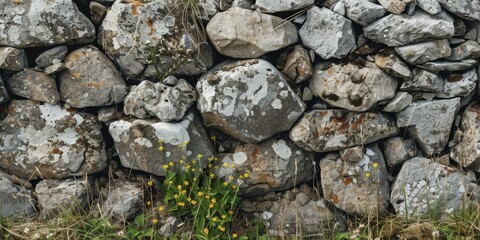 Ancient Stone Wall Eroded by Nature: 4K HD Wallpaper with AI-Generated Background

