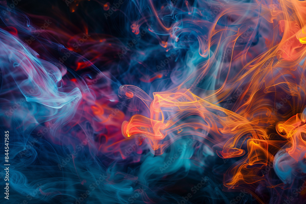 Poster luminous streams of multicolored ink intertwine, crafting a dynamic and harmonious abstract masterpi