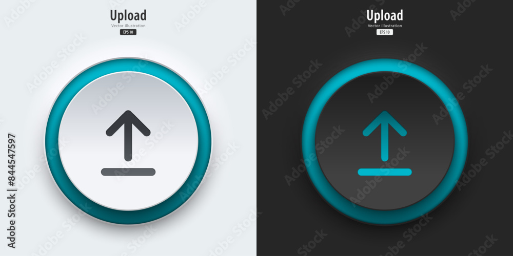 Fototapete Upload sign. A set of black and white push buttons with upload symbols. Upload icon. 3D Neumorphism design style for Apps, Websites, Interfaces, and mobile apps. UI UX. Vector illustration.