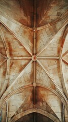 Majestic Gothic Cathedral Ceiling with Pointed Arches and Groin Vaults: 4K HD Wallpaper with AI-Generated Background