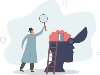 , deep mind thinking or mental health diagnose, intelligence brain or depression, t.flat vector illustration.