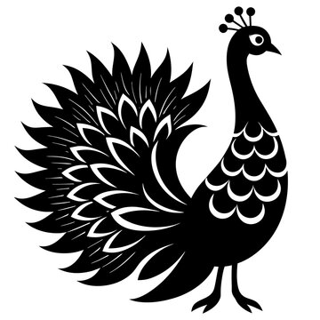 recommend clip art: Draw a black peacock silhouette with its tail feathers forming a halo,