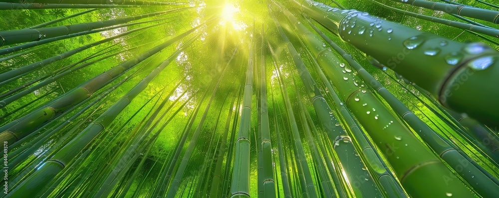 Aufkleber sunlight filters through a lush bamboo forest, creating a serene and tranquil atmosphere with fresh 
