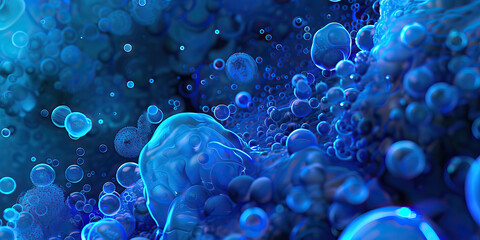 Cobalt Blue Detergent Action: High-resolution microscopy of cobalt blue-colored detergent molecules, showcasing surface cleaning and stain removal