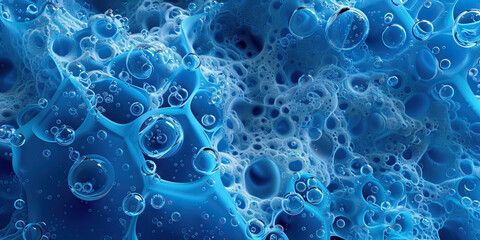 Cobalt Blue Detergent Action: High-resolution microscopy of cobalt blue-colored detergent molecules, showcasing surface cleaning and stain removal