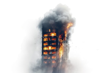 Burning Building in Flames Isolated on Transparent Background