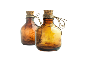 Vintage Glass Bottles with Cork Stoppers Isolated on Transparent Background