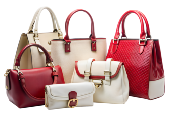 Collection of Stylish Women's Handbags and Purses in Red and White